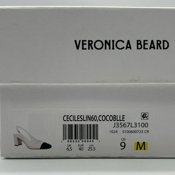 Veronica Beard Cecile Slingback Pumps Ivory Croc Leather Black Cap Toe Size 9M - Picture 12 of 14